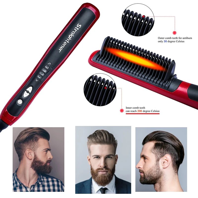 Hair Straightener Durable Electric Straight Comb Brush LCD Heated Ceramic Beard Straightening | Красота и здоровье