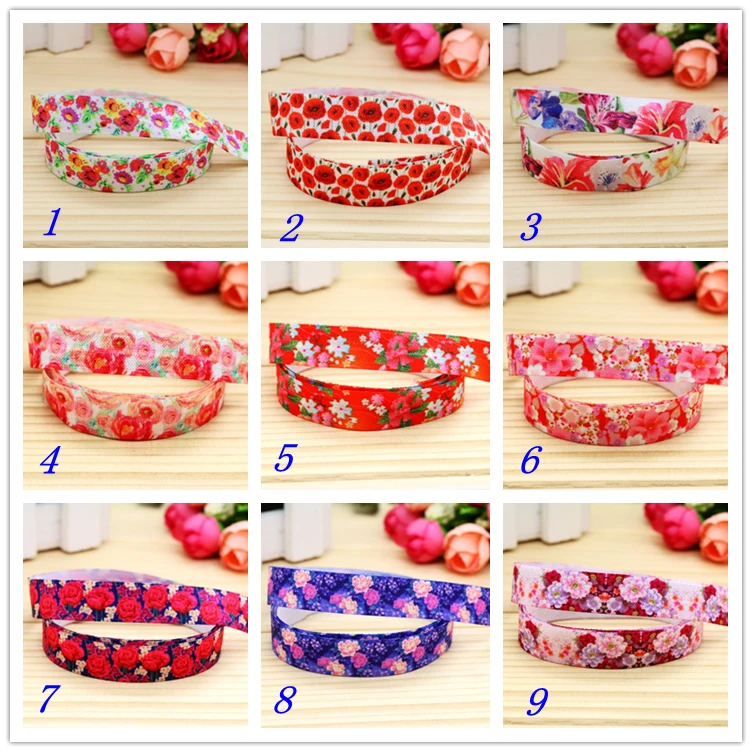 

DUWES 5/8'' Free shipping Fold Elastic FOE flowers printed headband headwear hairband diy decoration wholesale OEM D73