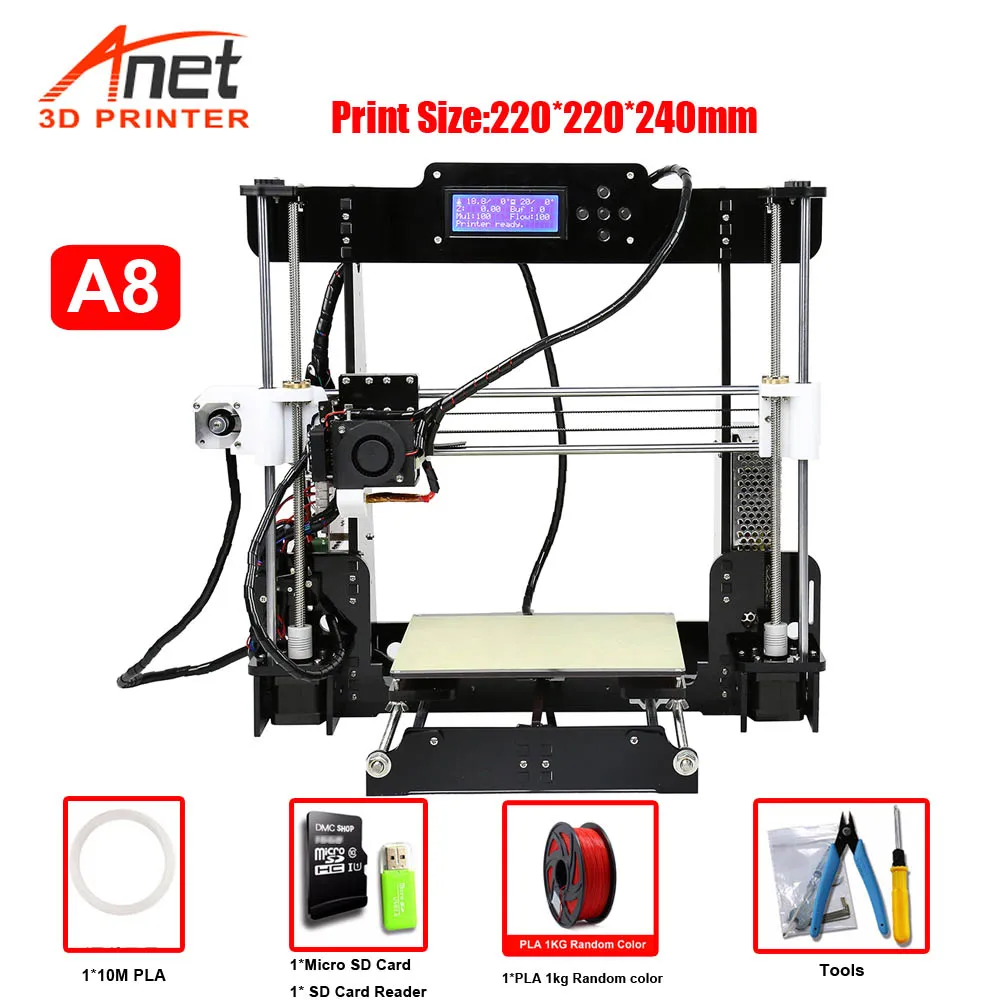 A8 With 1KG PLA Anet A8 3d принтер большой размер высокая точность Reprap i3 DIY 3D печатная машина+ Горячая кровать PLA sd-карта для Anet A8 3d принтер - Цвет: A8 With 1KG PLA