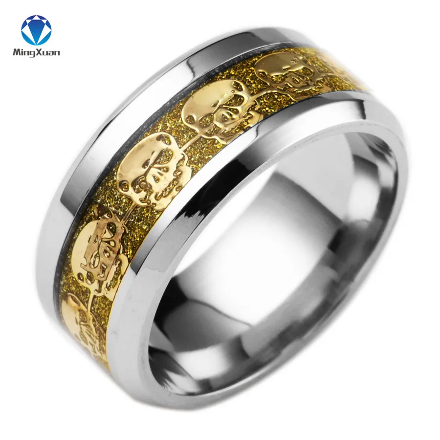 

4colors Mens Jewelry Never Fade Stainless Steel Skull Ring Gold Filled Blue Black Skeleton Pattern Man Biker Rings for Men Gift