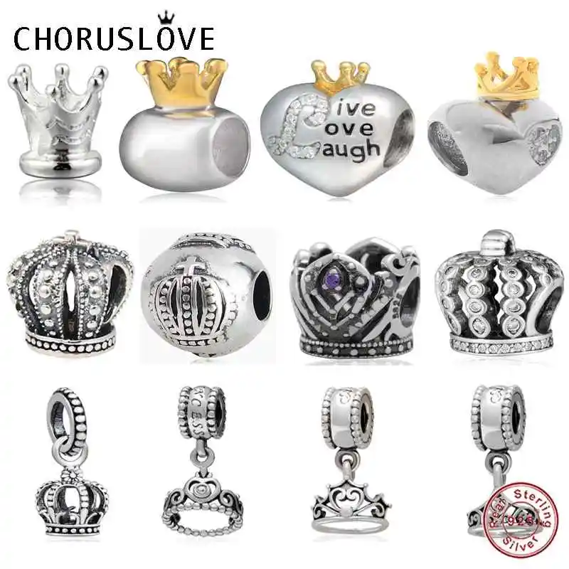 Choruslove Royal Crown Charm Genuine 925 Sterling Silver Love Heart Bead fit Pandora Original Charms Bracelet DIY Jewelry Making | Украшения
