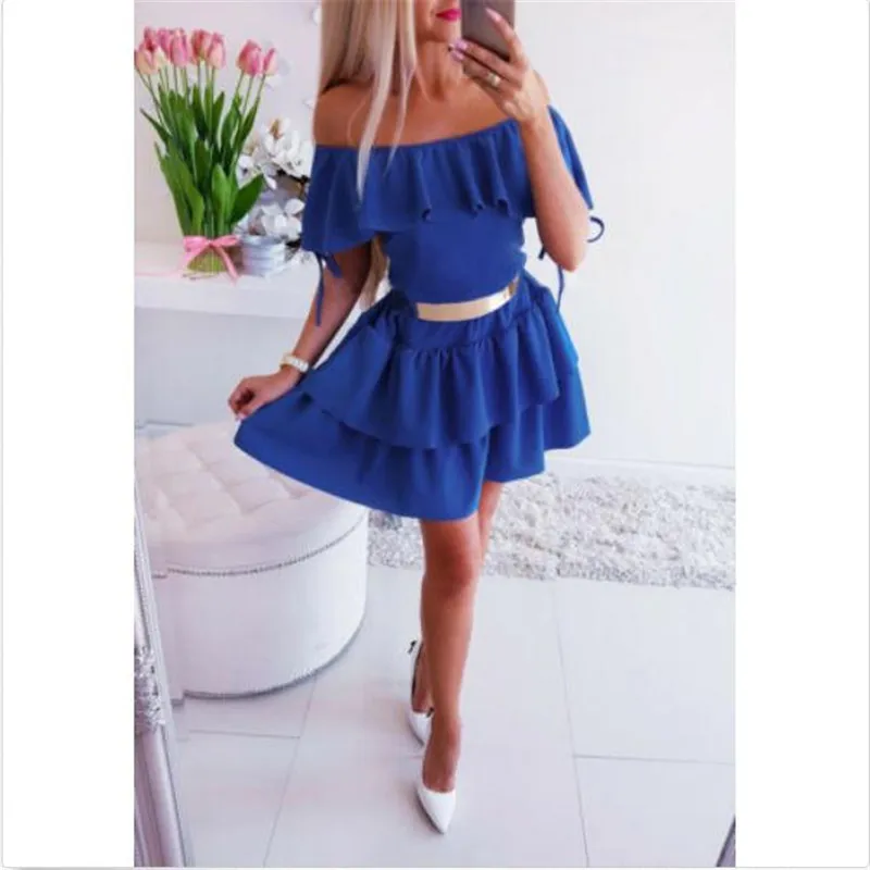 Женское мини платье в стиле бохо с оборками новое летнее шифоновое открытыми
