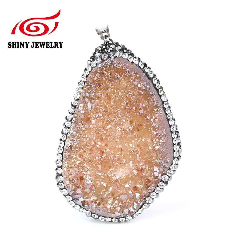 ShinyGem 25-40 мм несимметричный минеральный кристалл кулон циркон обертывание Большие Подвески друзы подвески из настоящего натурального камня для изготовления ювелирных изделий - Окраска металла: Rose Gold