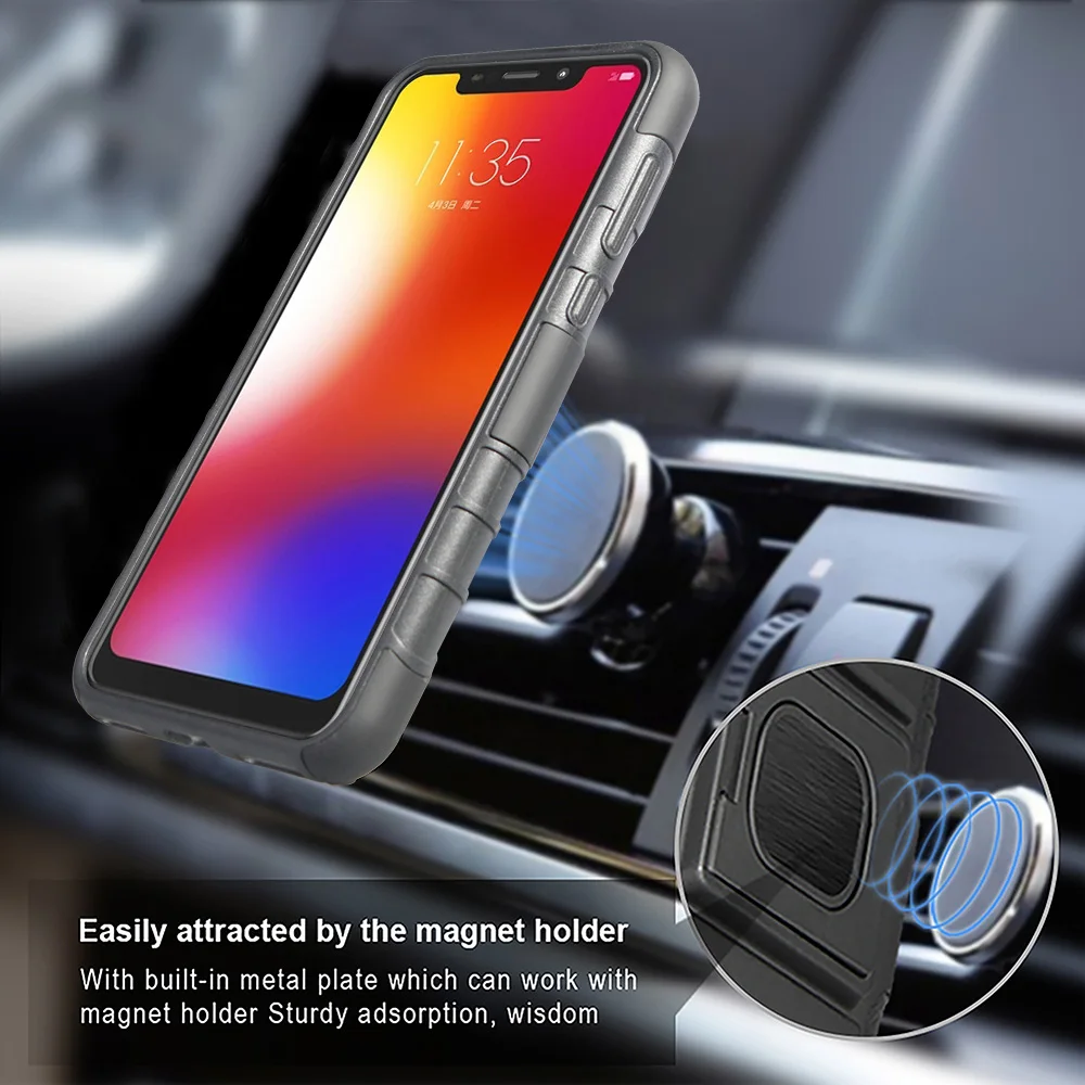 

Magnetic Ring Stand Heavy Duty Rugged Case For Motorola Moto One Shockproof Belt Clip Holster Cover For Motorola One / P30 Play
