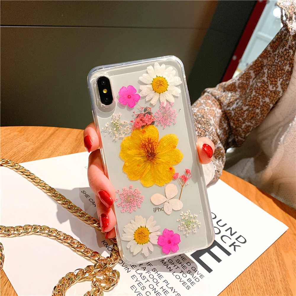 Чехол OTAO из мягкого ТПУ с натуральными сухоцветами для iPhone X 7 8 plus 6 6S эпоксидный
