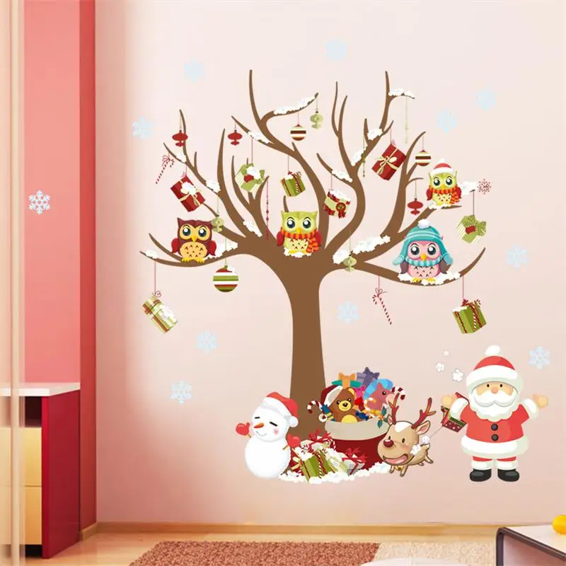 

Christmas decoration wall sticker owl on the tree Santa Claus Snowflake gift PVC interior wall decals for kids rooms