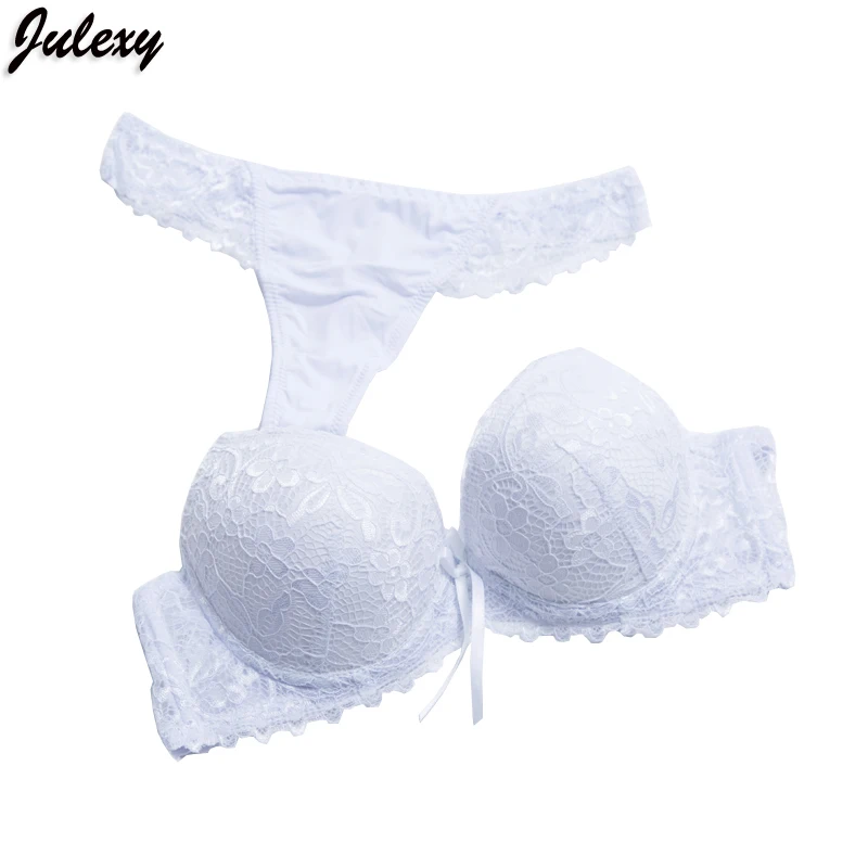 Julexy, сексуальные стринги, маленький размер, женские комплекты бюстгальтеров, роскошные чашечки AB, нижнее белье, Комплект трусов, Одноцветный бюстгальтер пуш-ап, комплекты брифов для девочек, бюстгальтер без косточек - Цвет: Белый