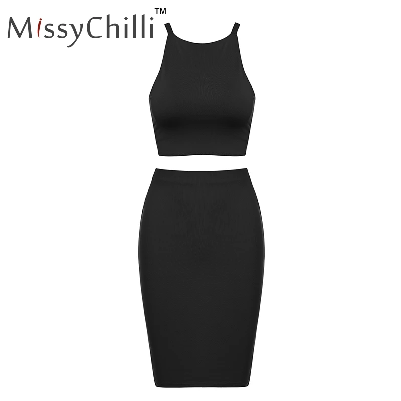 Черный MissyChill, сексуальное красное летнее облегающее платье для вечеринки, женское элегантное платье без рукавов, 2 предмета, Дамское Платье на бретельках с высокой талией, Клубное пляжное платье - Цвет: Черный