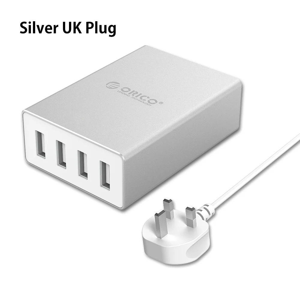 UK Plug ORICO алюминиевый 4 порта смартфон зарядное устройство 5V6. 0A30W выход для iPhone Tablet Xiaomi Красный htc SONY-серебро - Тип штекера: UK Plug