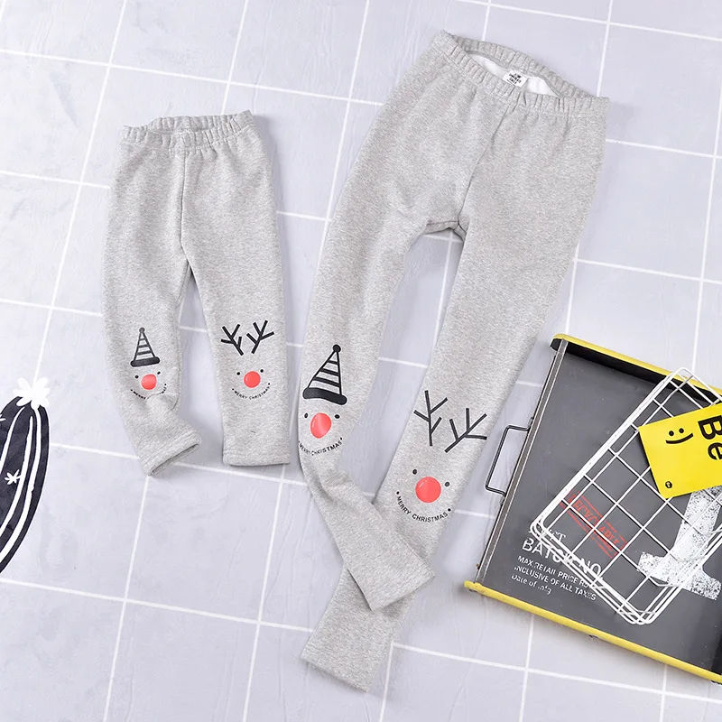 mc004graysnowdeer Одинаковые комплекты для семьи г. Зимние рождественские Брюки милая детская одежда с оленем детские штаны с добавлением шерсти Теплая семейная одежда Mc004 - Цвет: mc004graysnowdeer