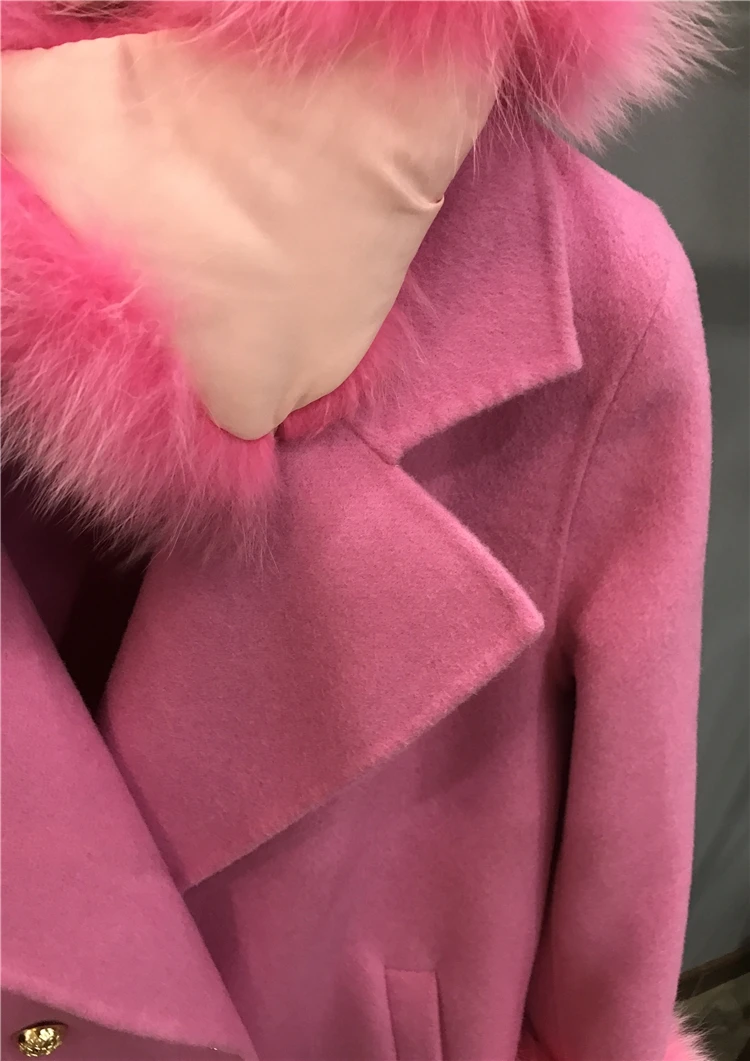 Качающийся потрясающий натуральный бренд Fox fur Trim из шерсти ягнёнка шерстяной Тренч пальто плюс размер осень зима меховые пальто abrigo mujer