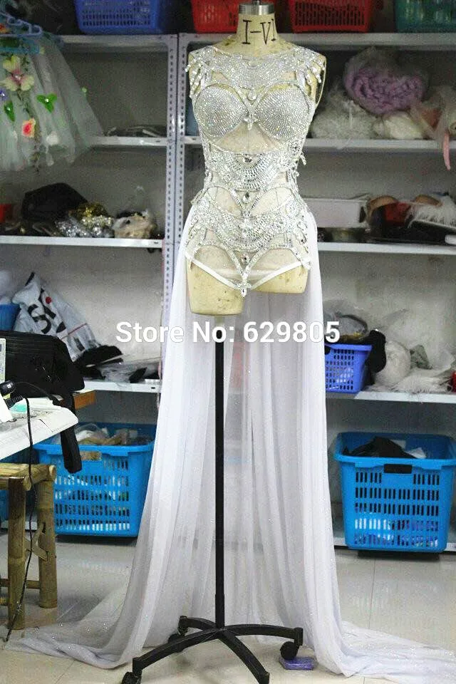 Shining Silver Gold Sequins Outfit Paillette Bodysuit Skirt Costumes Female Singer Dance Stage Wear Show Prom Costume