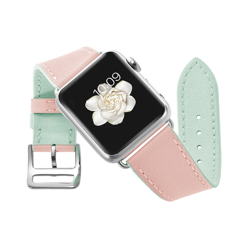 Ремешок из натуральной кожи для apple watch band 44 мм 40 двухцветный браслет iwatch 42 38