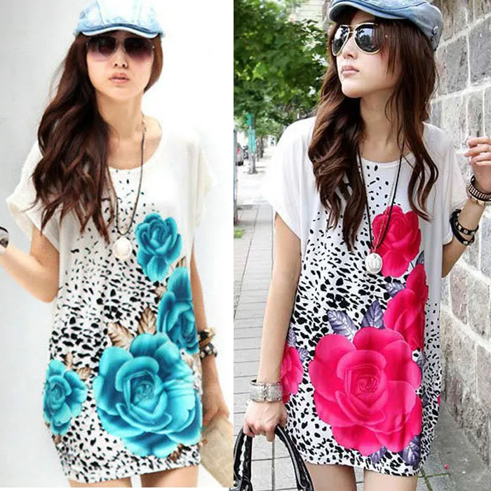 2018 новое летнее женское белое платье футболка с модным принтом розы свободное