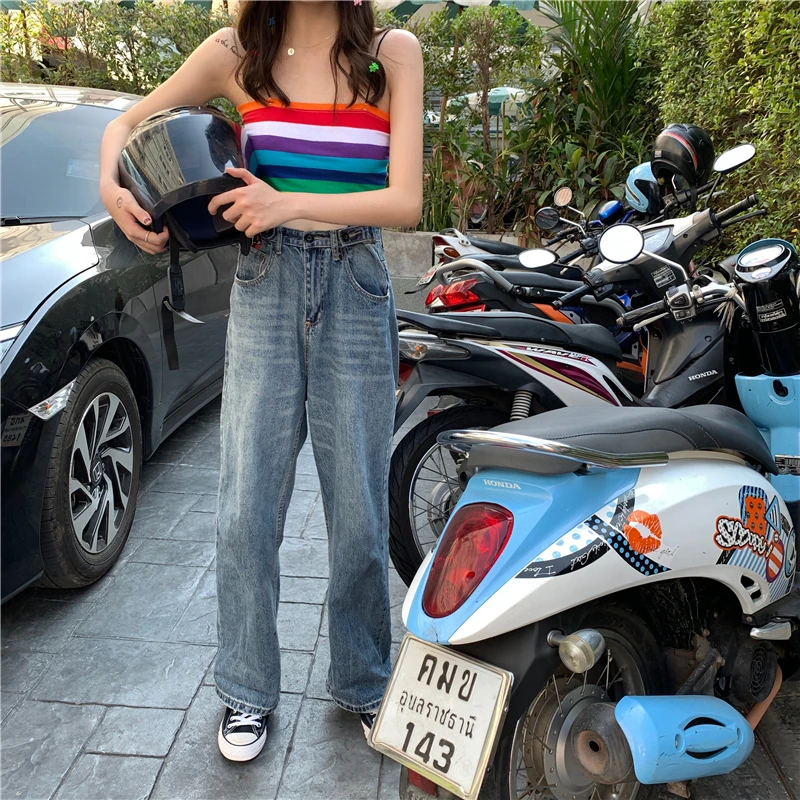 Женский жилет с тонкими лямками летний укороченный топ на бретельках Радужный