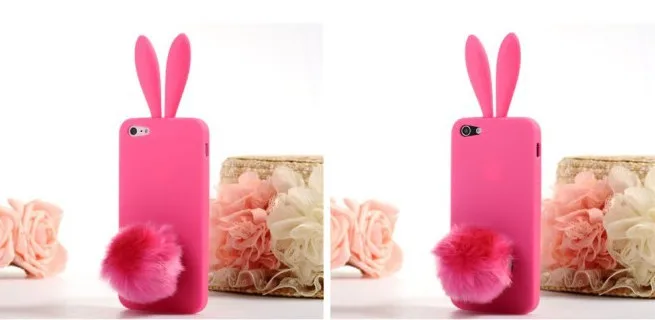 Прекрасный Случай Coque Для iPhone 5S 5 SE Дело Банни Уха Кролика Плюшевые хвост Крышка