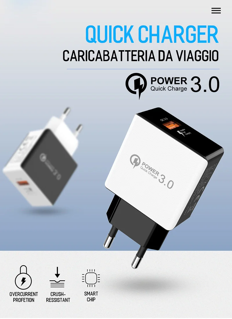 Быстрая настенная зарядка QC 3,0 зарядное устройство для телефона адаптер для путешествий QC3.0 FCP Быстрая зарядка универсальный для Xiaomi iPhone samsung huawei ЕС разъем