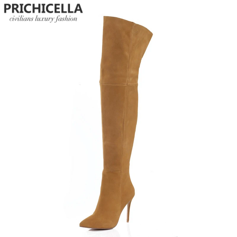 PRICHICELLA/Сапоги до бедра из натуральной кожи; Сапоги выше колена на шпильке с острым носком; size34-42