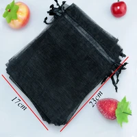 hot sale 100pcslot 17x23cm black organza bags party cosmetics display jewelry packaging bags pouches cute drawstring gift bag