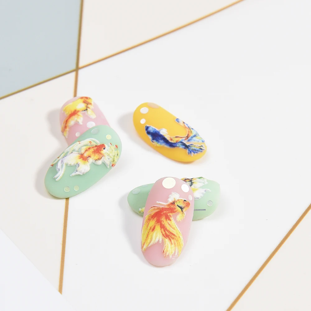 3D Acrylic Engraved flower Nail Sticker flower fish butterfly Water Decals Empaistic Nail Water Slide Decals hot Z0166
