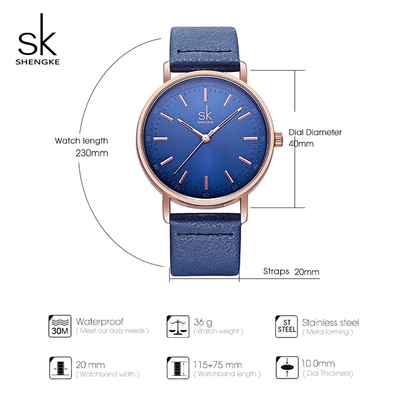 

Shengke Women Watches Blue Fashion Leather Strap Ladies Quartz Watch Relogio Feminino 2019 SK Women's Day Gifts Watches K8065
