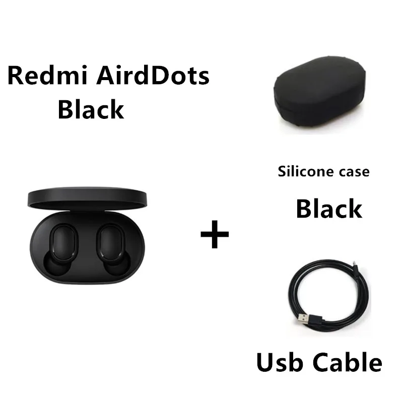 add case and cable Xiaomi Redmi AirDots беспроводные стерео наушники Bluetooth 5,0 наушники с зарядным устройством наушники-вкладыши с микрофоном Handsfree наушники с управлением AI - Цвет: add case and cable