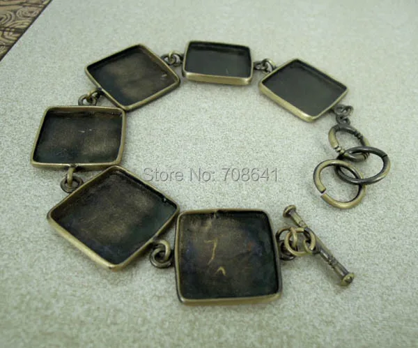 Antique Bronze Brushed Brass Bracelet 18mm Square Bezel Trays Blank Glass Cabochon Bases Cuff Bangle Settings Wholesale | Украшения и