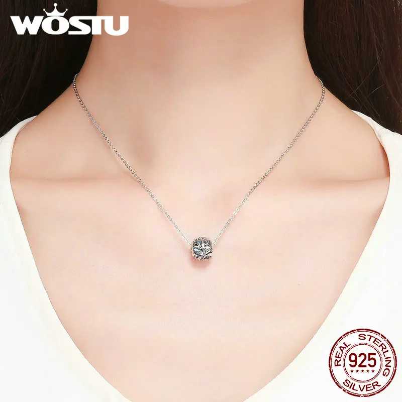 WOSTU, Новое поступление, 925 пробы, серебро, драгоценный, свободный бисер с перьями, шарм, подходит для браслета и ожерелья, оригинальные ювелирные изделия, подарок, FIC954