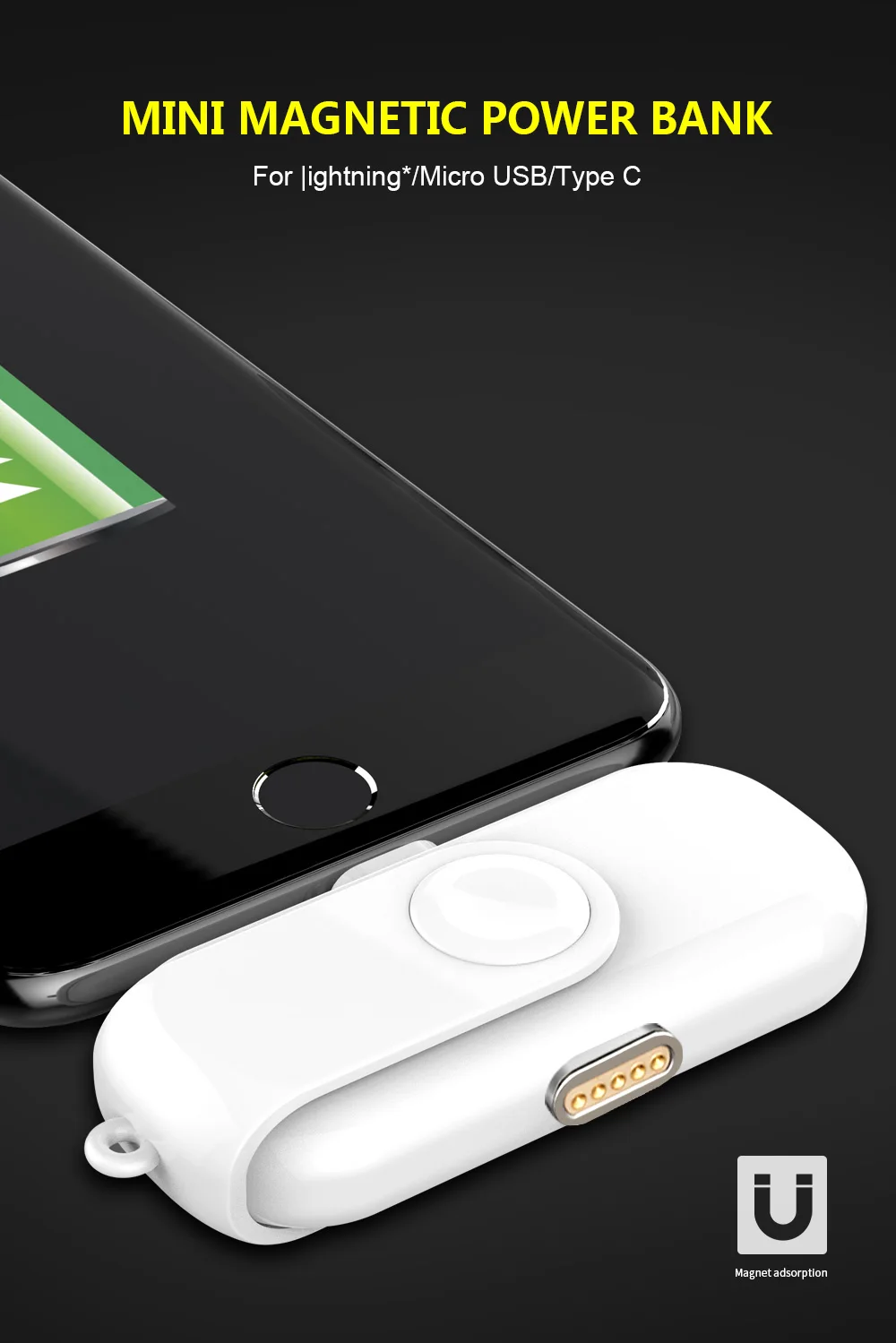 Портативное магнитное зарядное устройство для iPhone Micro usb type C мини магнитное зарядное устройство