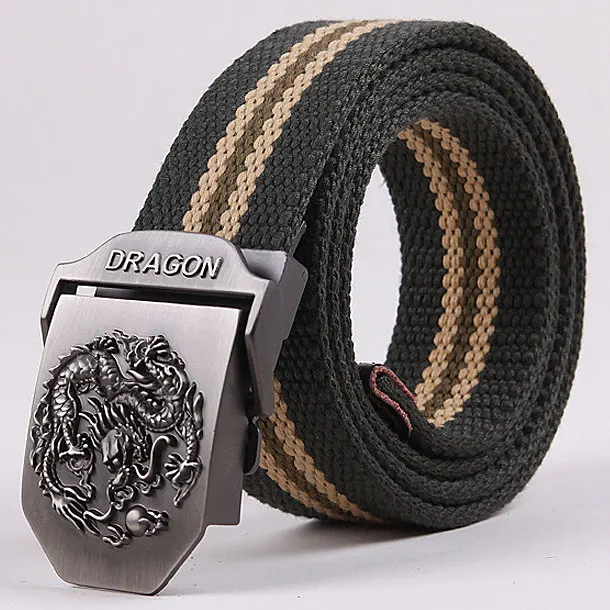 Style1 Army Stripe Скидка 50%, горячая Распродажа, Холщовый ремень с металлической пряжкой и изображением дракона, 11 цветов, мужской повседневный пояс в этническом стиле, 110 см, C414-1 - Цвет: Style1 Army Stripe
