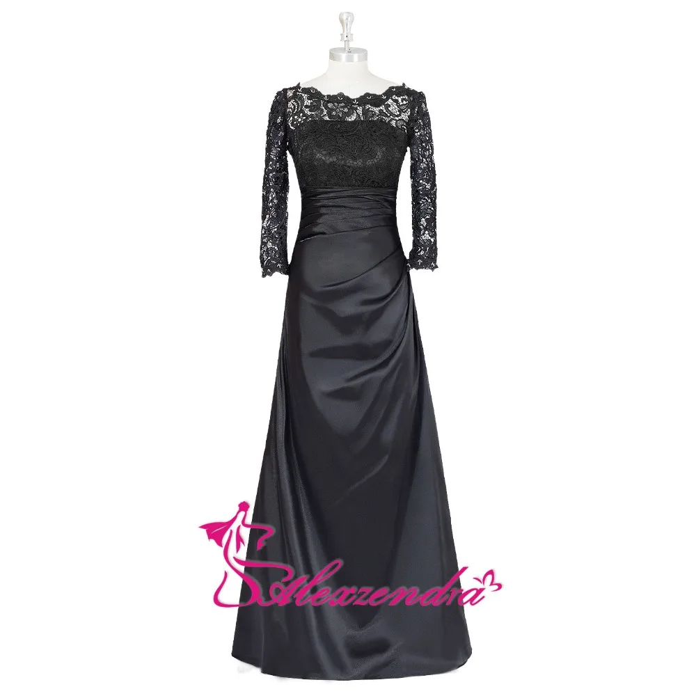 

Alexzendra/Черное Кружевное элегантное платье для матери невесты с длинными рукавами, трапециевидные вечерние платья