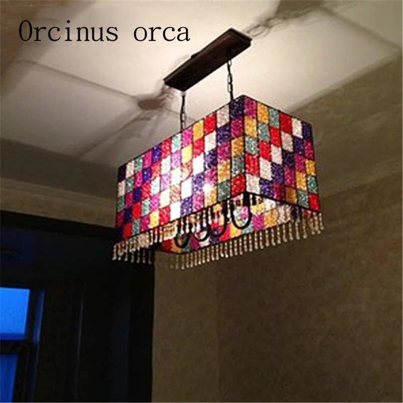 Железная ретро люстра в юго-восточном азиатском стиле мозаичная продолговатая