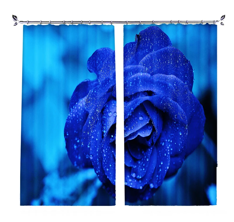 

Blue rose 3D Window Curtain Luxury Sunshade Living Room wedding Bedroom Handle Drapes Rideaux Cortina Customized size pillowcase