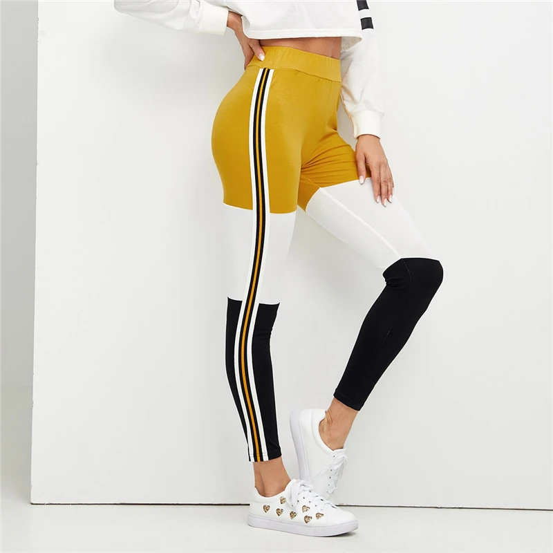 Dotfashion полосатый широкий пояс Цвет Блок женские леггинсы Повседневная весенне-осенняя одежда трендовые продукты брюки