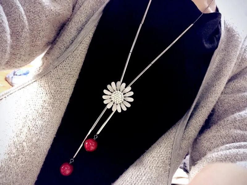 Для женщин солнце цветочный кристалл регулируемой длинной цепью ожерелья