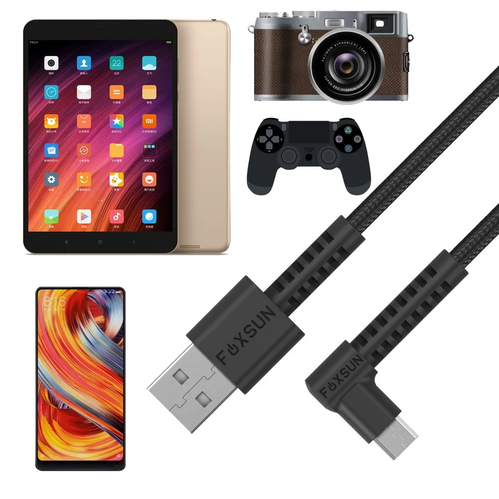 Micro USB кабель Foxsun под прямым углом 90 градусов зарядный Android плетеные кабели для