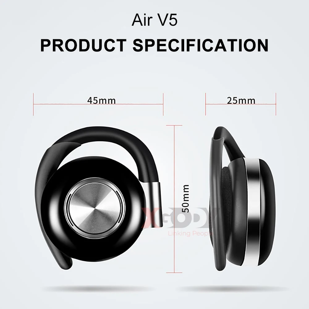 XGODY Air V5 TWS беспроводные наушники, стерео Bluetooth 5,0, наушники с ушным крюком, шумоподавление, Bluetooth гарнитура с микрофоном