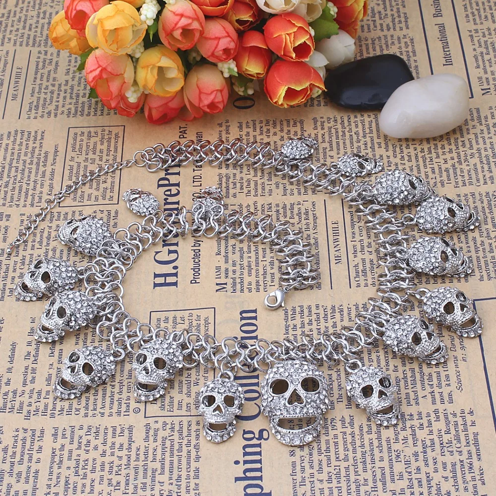 Ожерелье женское с черепом на Хэллоуин кристаллами|choker fashion necklaces|choker necklacerhinestone