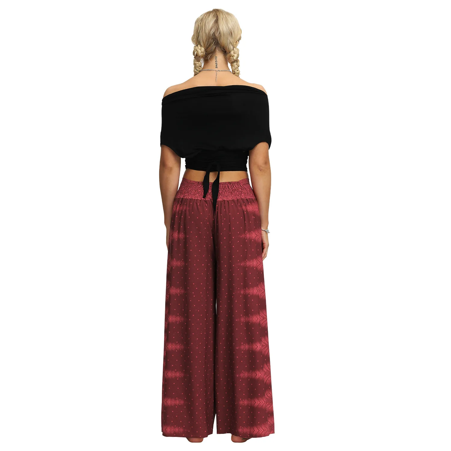 Летние женские широкие штаны Boho для йоги, удобные индийские тайские богемные штаны Palazzo, тонкие дышащие штаны с эластичным поясом