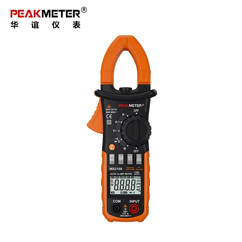 

PEAKMETER MS2108 Digital Clamp Meter True RMS LCD Multimeter AC DC Voltmeter Ammeter Ohm Herz. Duty Cycle Multi Tester