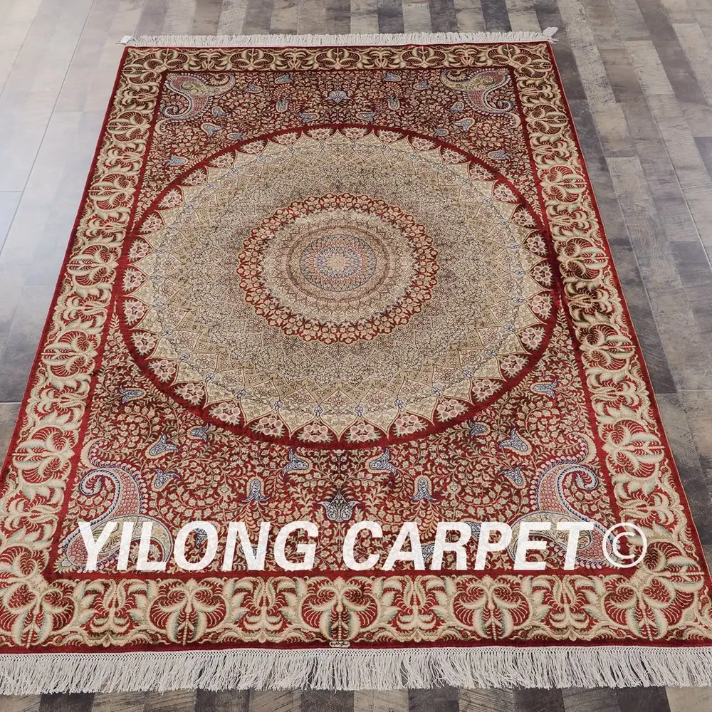 Yilong 5 &quotx 7&quot ручной персидский красный ковер турецкий бежевый медальон шелковый