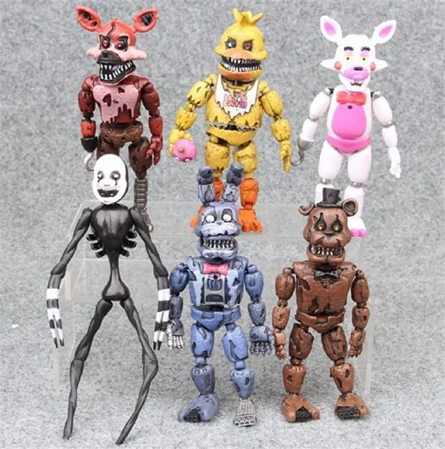 6pcs 6 шт./компл. 14-17 см аниме игрушки FNAF «Five Nights At Freddy's», «пять ночей фигурку светодиодный светильник подвижные суставы Assemb светодиодный разборки детская игра Сделай Сам T - Цвет: 6pcs