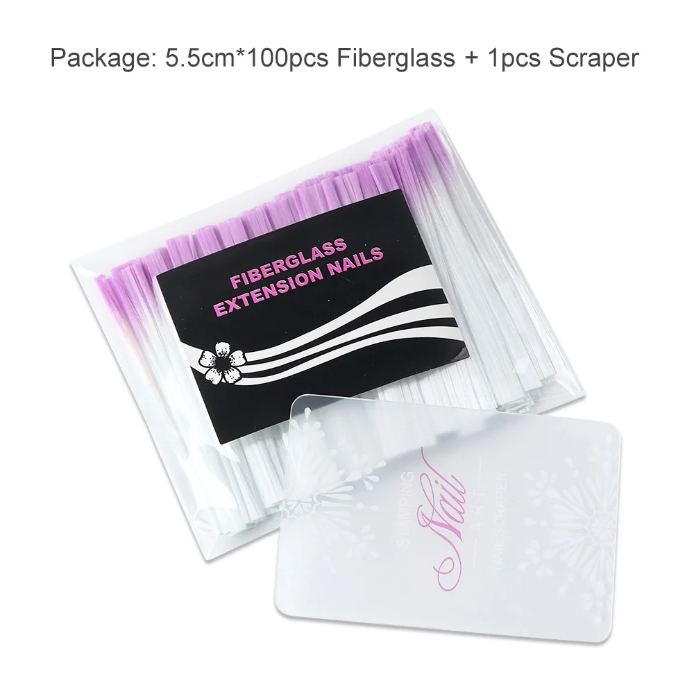 100pcs Bag 1 Набор Волоконно-стеклянных гвоздей для наращивания акриловых шелковых строительных волокон из прозрачного белого строительного материала и скребок аксессуары для ногтей BE1013 - Цвет: 100pcs Bag