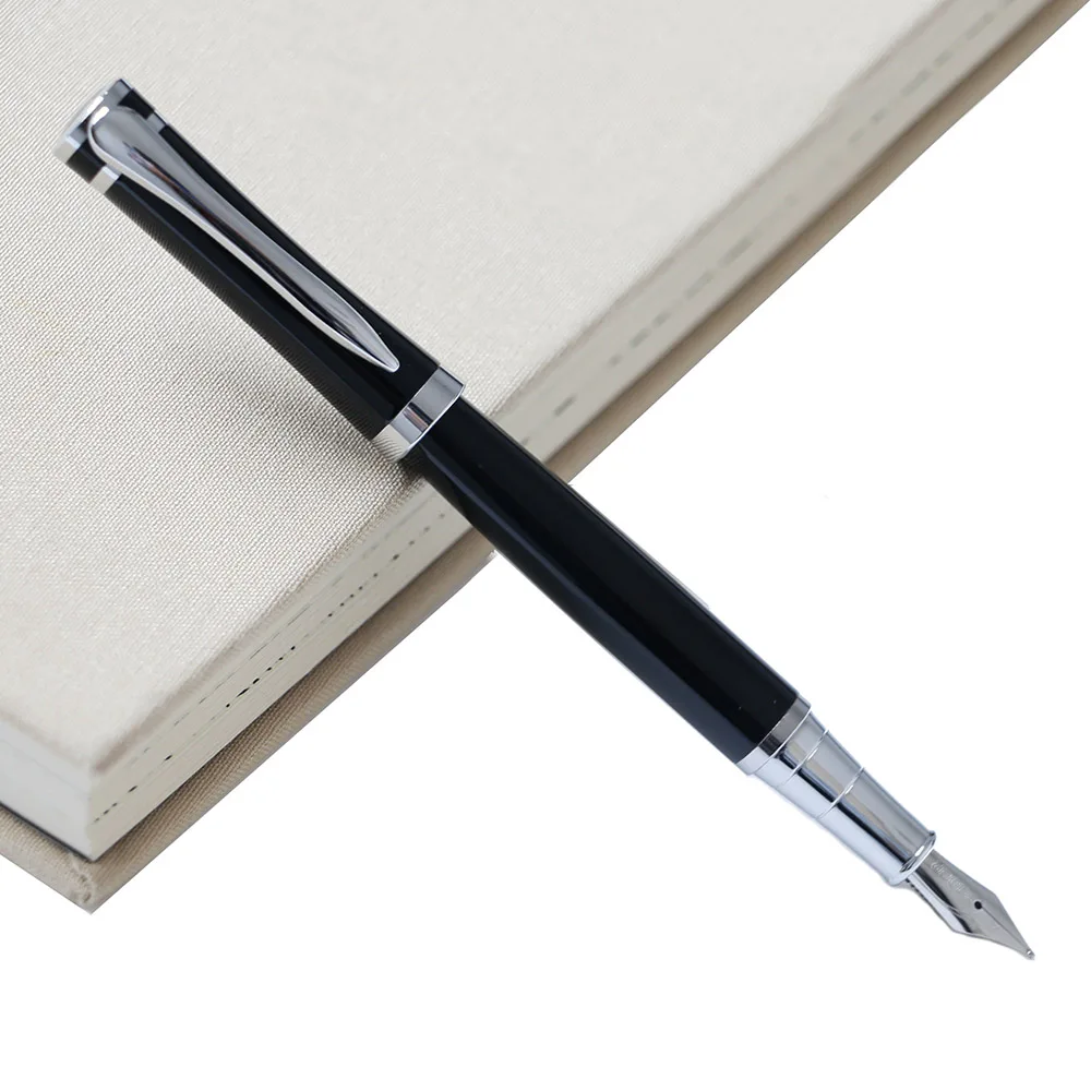 Bright black Baoer 3035, металлическая перьевая ручка, роскошная, 0,5 мм, мб перо, серебро, зажим, чернила, ручки для письма, канцелярские принадлежности, офисные принадлежности, Caneta Tinteiro - Цвет: Bright black