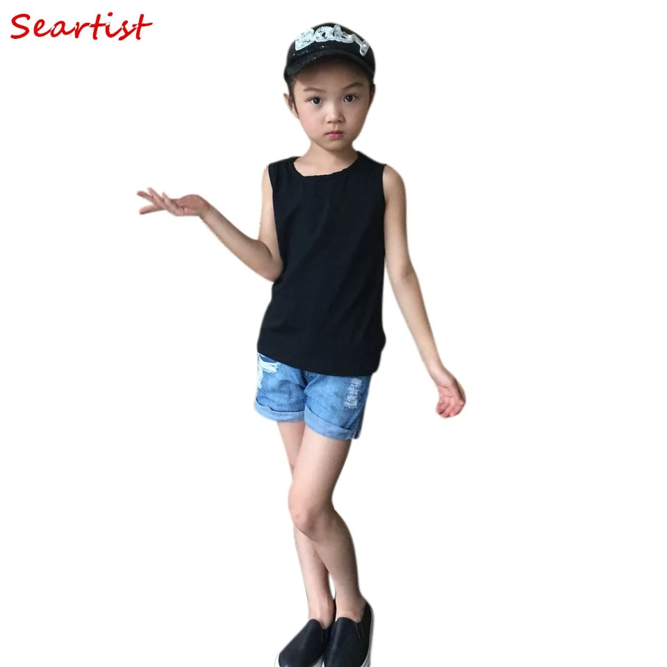 

Seartist Unisex Kids T-shirt Sleeveless Plain Black Gray T Shirt Tee Bebes Summer Tops Baby Boys Girls Clothes 2022 New 35