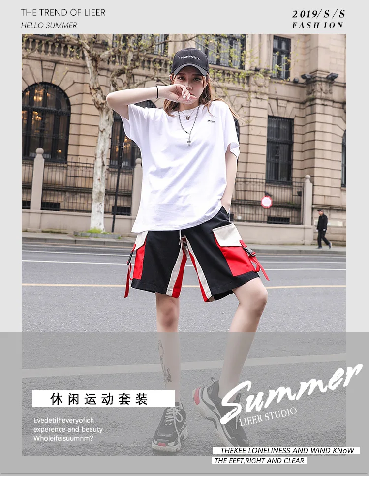 Новинка лета 2020 красный Повседневный модный спортивный свободный костюм в стиле