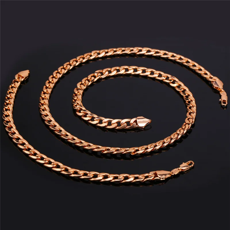 Мужской ювелирный комплект из колье и браслета под розовое золото серебро|men jewelry