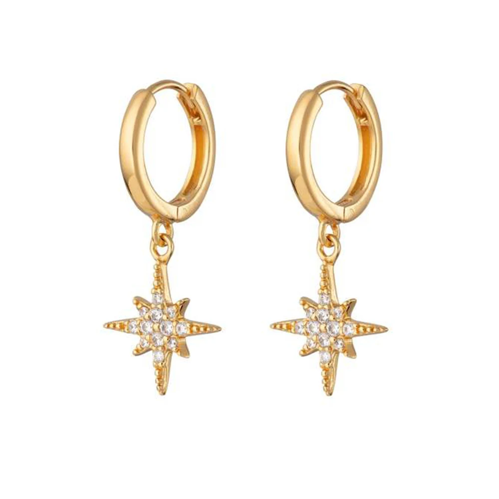 Moonmory модные европейские настоящие 925 пробы серебряные серьги-кольца Starburst с прозрачными фианитами для женщин повседневные ювелирные изделия - Окраска металла: Золотой цвет