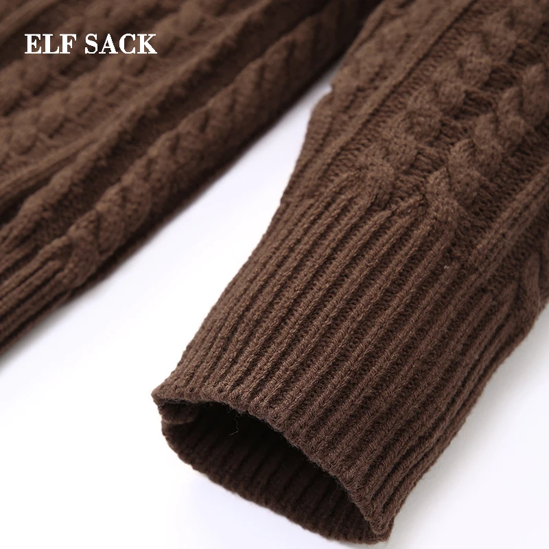 ELF SACK Winter Warm Woman New Sweater Casual Full V-Neck Women Pullovers Color Patchwork Stylish Femme Hand Knitted | Женская одежда