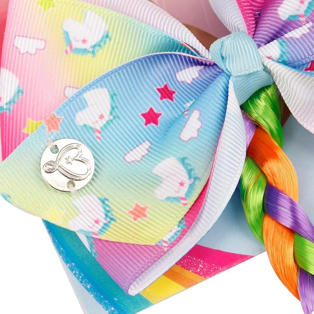 Jojo Siwa бантики для волос девочек единорог с принтом бантом из ленты Длинная коса